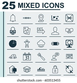 Set Of 25 Universal Editable Icons. Can Be Used For Web, Mobile And App Design. Includes Elements Such As Web Profile, Laptop, Ocean Wave And More.