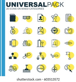 Set Of 25 Universal Editable Icons. Can Be Used For Web, Mobile And App Design. Includes Elements Such As Refuse, Badge, Vehicle And More.
