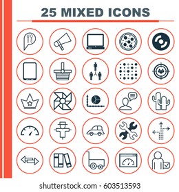 Set Of 25 Universal Editable Icons. Can Be Used For Web, Mobile And App Design. Includes Elements Such As Bugbear, Pizza Meal, Cellphone And More.