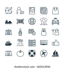 Set Of 25 Universal Editable Icons. Can Be Used For Web, Mobile And App Design. Includes Elements Such As Distance Learning, Global Work, Sea Rescue And More.