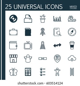 Set Of 25 Universal Editable Icons. Can Be Used For Web, Mobile And App Design. Includes Elements Such As Bush Pot, Television, Moth And More.