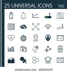 Set Of 25 Universal Editable Icons. Can Be Used For Web, Mobile And App Design. Includes Elements Such As Branching Program, Loading Speed, Human Mind And More.