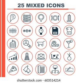 Set Of 25 Universal Editable Icons. Can Be Used For Web, Mobile And App Design. Includes Elements Such As Music Control, Garlic, Ringer And More.