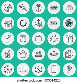 Set Of 25 Universal Editable Icons. Can Be Used For Web, Mobile And App Design. Includes Elements Such As Business Goal, Cocktail, Great Glimpse And More.