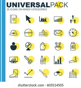 Set Of 25 Universal Editable Icons. Can Be Used For Web, Mobile And App Design. Includes Elements Such As Closed Placard, Wine, Rubber Boot And More.