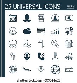 Set Of 25 Universal Editable Icons. Can Be Used For Web, Mobile And App Design. Includes Elements Such As Business Woman, Cellular Data, Street And More.