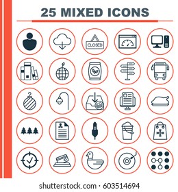 Set Of 25 Universal Editable Icons. Can Be Used For Web, Mobile And App Design. Includes Elements Such As Lamppost, Grains, Goose And More.