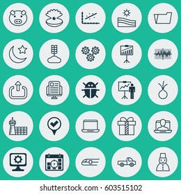 Set Of 25 Universal Editable Icons. Can Be Used For Web, Mobile And App Design. Includes Elements Such As Notebook, Seashell, Beetle And More.