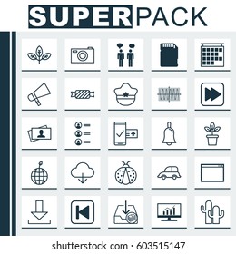 Set Of 25 Universal Editable Icons. Can Be Used For Web, Mobile And App Design. Includes Elements Such As Digital Camera, Phone Reservation, Program And More.