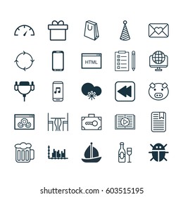 Set Of 25 Universal Editable Icons. Can Be Used For Web, Mobile And App Design. Includes Elements Such As Wine, Recurring Program, Cold Climate And More.