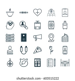 Set Of 25 Universal Editable Icons. Can Be Used For Web, Mobile And App Design. Includes Elements Such As Bullhorn, Cake Piece, Collaborative Solution And More.
