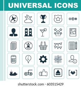 Set Of 25 Universal Editable Icons. Can Be Used For Web, Mobile And App Design. Includes Elements Such As Song UI, Internet Site, Info Pointer And More.