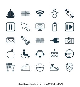 Set Of 25 Universal Editable Icons. Can Be Used For Web, Mobile And App Design. Includes Elements Such As Email, Wireless, Mute Song And More.