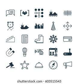 Set Of 25 Universal Editable Icons. Can Be Used For Web, Mobile And App Design. Includes Elements Such As Bullhorn, Flight Vehicle, Reminder And More.
