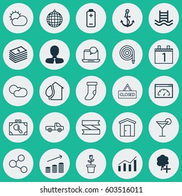Set Of 25 Universal Editable Icons. Can Be Used For Web, Mobile And App Design. Includes Elements Such As Basin Ladder, Agenda, Dance Club And More.