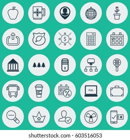Set Of 25 Universal Editable Icons. Can Be Used For Web, Mobile And App Design. Includes Elements Such As Guard Tree, Pin Employee, Taste Apple And More.