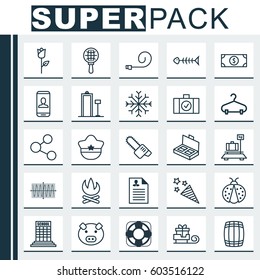 Set Of 25 Universal Editable Icons. Can Be Used For Web, Mobile And App Design. Includes Elements Such As Cask, Sinus Graph, Security Scanner And More.