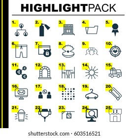 Set Of 25 Universal Editable Icons. Can Be Used For Web, Mobile And App Design. Includes Elements Such As Cooperation, Variable Architecture, Peg And More.