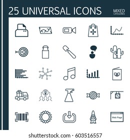 Set Of 25 Universal Editable Icons. Can Be Used For Web, Mobile And App Design. Includes Elements Such As Helianthus, Video Camcorder, Enter And More.
