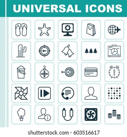 Set Of 25 Universal Editable Icons. Can Be Used For Web, Mobile And App Design. Includes Elements Such As Laptop Ventilator, PC, Holiday Ornament And More.