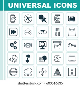 Set Of 25 Universal Editable Icons. Can Be Used For Web, Mobile And App Design. Includes Elements Such As Aircraft Arrow, Dinner, Pail And More.