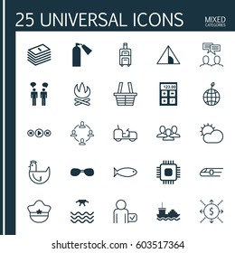 Set Of 25 Universal Editable Icons. Can Be Used For Web, Mobile And App Design. Includes Elements Such As Sunrise, Electronic Tool, Chip And More.