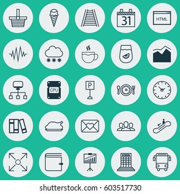 Set Of 25 Universal Editable Icons. Can Be Used For Web, Mobile And App Design. Includes Elements Such As Roadsign, Railroad, Report Demonstration And More.