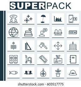 Set Of 25 Universal Editable Icons. Can Be Used For Web, Mobile And App Design. Includes Elements Such As Talking Person, Airport Card, Spiral Notebook And More.