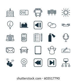 Set Of 25 Universal Editable Icons. Can Be Used For Web, Mobile And App Design. Includes Elements Such As Mike, Archangel, Local Connection And More.