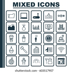 Set Of 25 Universal Editable Icons. Can Be Used For Web, Mobile And App Design. Includes Elements Such As Basin Ladder, Document Case, Hanger And More.