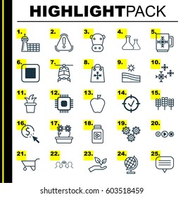 Set Of 25 Universal Editable Icons. Can Be Used For Web, Mobile And App Design. Includes Elements Such As Stop Button, Chip, Text Bubble And More.