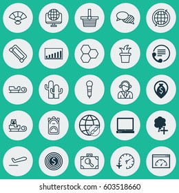 Set Of 25 Universal Editable Icons. Can Be Used For Web, Mobile And App Design. Includes Elements Such As Business Goal, Speaking, Computer Network And More.
