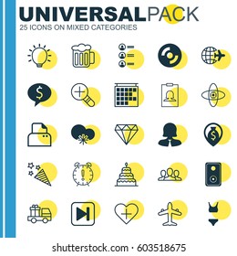 Set Of 25 Universal Editable Icons. Can Be Used For Web, Mobile And App Design. Includes Elements Such As Time Management, Money Navigation, Ale And More.