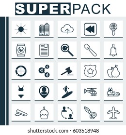 Set Of 25 Universal Editable Icons. Can Be Used For Web, Mobile And App Design. Includes Elements Such As Boardsports, Bathing Costume, Hotel And More.