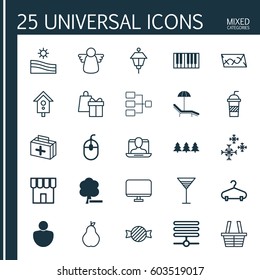 Set Of 25 Universal Editable Icons. Can Be Used For Web, Mobile And App Design. Includes Elements Such As Delete Woods, Information Base, Social Profile And More.