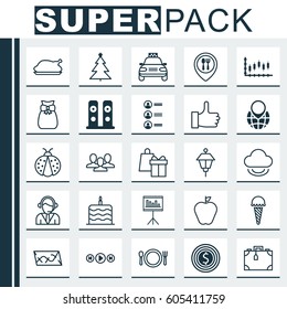 Set Of 25 Universal Editable Icons. Can Be Used For Web, Mobile And App Design. Includes Elements Such As Frozen Food, Cutlery, Lantern And More.