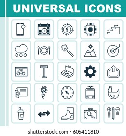 Set Of 25 Universal Editable Icons. Can Be Used For Web, Mobile And App Design. Includes Elements Such As Messaging, Streetcar, Sunflower And More.