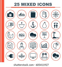 Set Of 25 Universal Editable Icons. Can Be Used For Web, Mobile And App Design. Includes Elements Such As Presentation, E-Study, Snow And More.