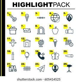 Set Of 25 Universal Editable Icons. Can Be Used For Web, Mobile And App Design. Includes Elements Such As Taste Apple, Arch, Cosinus Diagram And More.