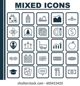 Set Of 25 Universal Editable Icons. Can Be Used For Web, Mobile And App Design. Includes Elements Such As Text Bubble, Money Trasnfer, Freight Trolley And More.