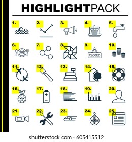 Set Of 25 Universal Editable Icons. Can Be Used For Web, Mobile And App Design. Includes Elements Such As Website Page, Battery, House And More.