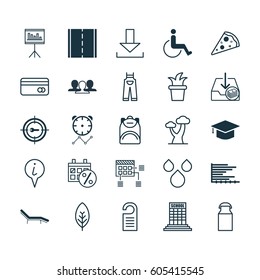 Set Of 25 Universal Editable Icons. Can Be Used For Web, Mobile And App Design. Includes Elements Such As Sliced Pizza, Keyword Marketing, Bars Chart And More.
