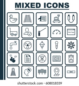 Set Of 25 Universal Editable Icons. Can Be Used For Web, Mobile And App Design. Includes Elements Such As Roadblock, Related Information, Goose And More.