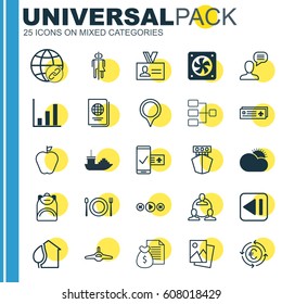 Set Of 25 Universal Editable Icons. Can Be Used For Web, Mobile And App Design. Includes Elements Such As Last Song, Currency Recycle, Bar Chart And More.