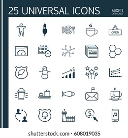 Set Of 25 Universal Editable Icons. Can Be Used For Web, Mobile And App Design. Includes Elements Such As Festive Fireworks, Baggage Carousel, Tea And More.
