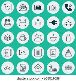 Set Of 25 Universal Editable Icons. Can Be Used For Web, Mobile And App Design. Includes Elements Such As Connector, Range Line Graph, Sun Power And More.