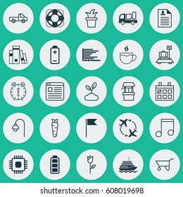Set Of 25 Universal Editable Icons. Can Be Used For Web, Mobile And App Design. Includes Elements Such As Chip, Website Page, Lamppost And More.