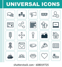 Set Of 25 Universal Editable Icons. Can Be Used For Web, Mobile And App Design. Includes Elements Such As Digital Media, Certificate, Money And More.