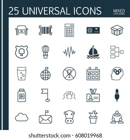Set Of 25 Universal Editable Icons. Can Be Used For Web, Mobile And App Design. Includes Elements Such As Intellectual Process, Power Generator, Investment And More.