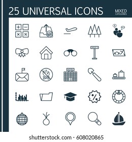 Set Of 25 Universal Editable Icons. Can Be Used For Web, Mobile And App Design. Includes Elements Such As Graph Collection, Dance Club, Airplane Information And More.
